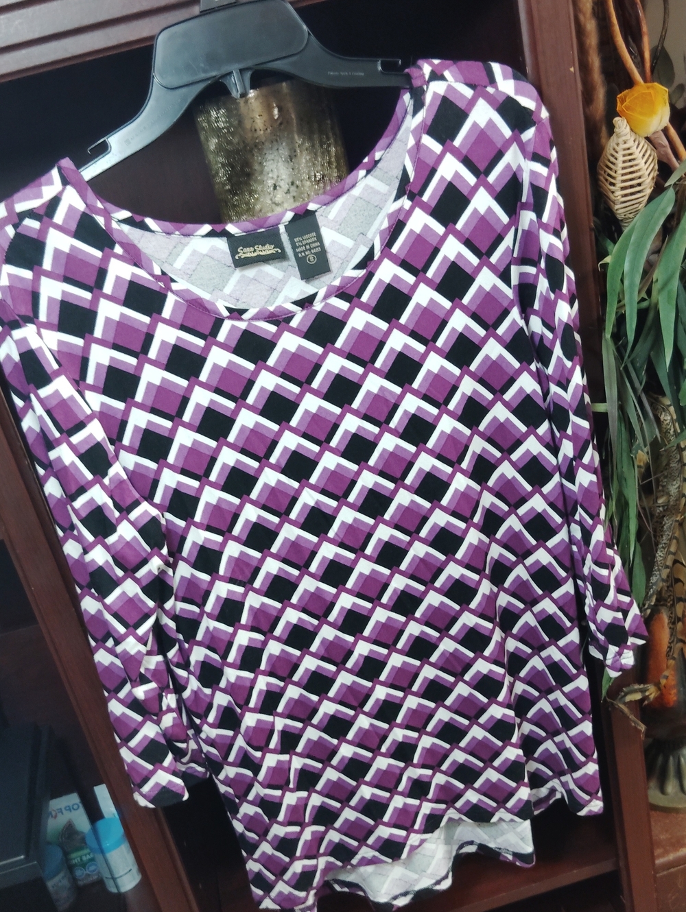 Purple Geometric Scoop Neck Blouse